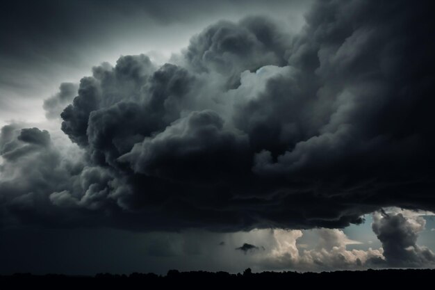 A dark sky with a storm cloud and a lightning bolt