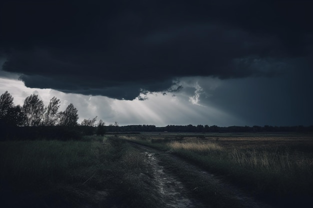 A dark sky with a storm coming in.