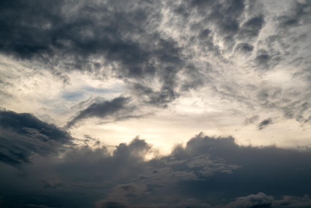 Dark sky with thick storm clouds before thunderstorm