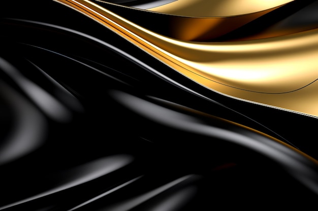 Dark smooth beautiful background with gold Fluid curls and flowing lines AI generation