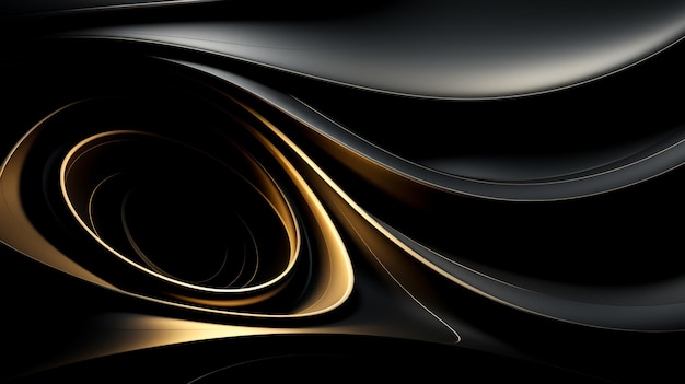 Dark smooth beautiful background with gold Fluid curls and flowing lines AI generation