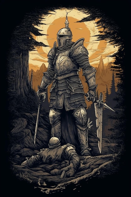 A Dark Souls invader standing on the body of another knight