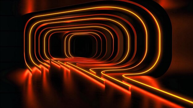 A dark space with neon light and a tunnel