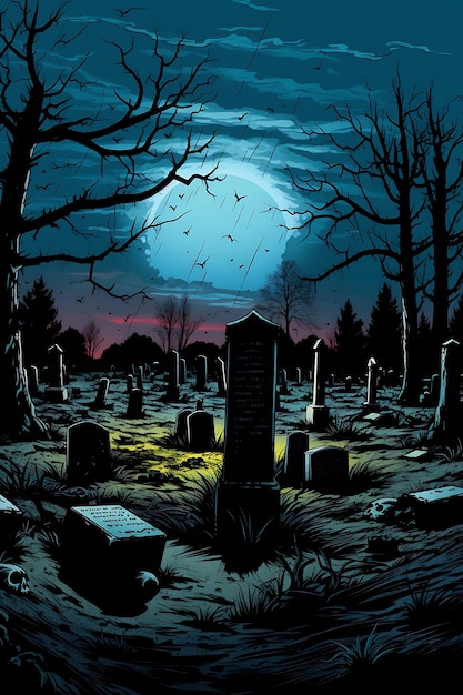 Photo dark spooky night at cemetery