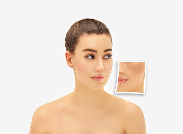 Foto punti scuri macchie iperpigmentazione melasma o chloasma concetto sbiadimento della pelle