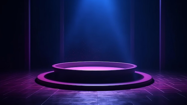 The dark stage shows empty dark blue purple pin background AI generated