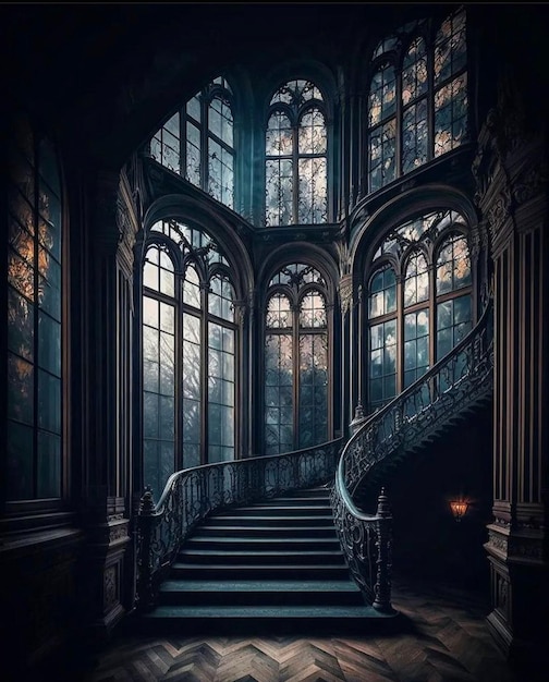 Premium Photo | The dark staircase in the castle