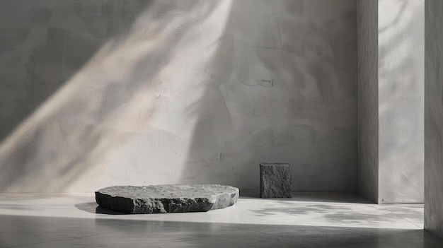 Foto podium in pietra scura per la vetrina del prodotto in un ambiente minimalista in studio