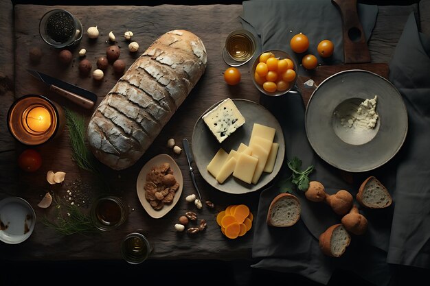 Dark Stonetop Table With Cheese