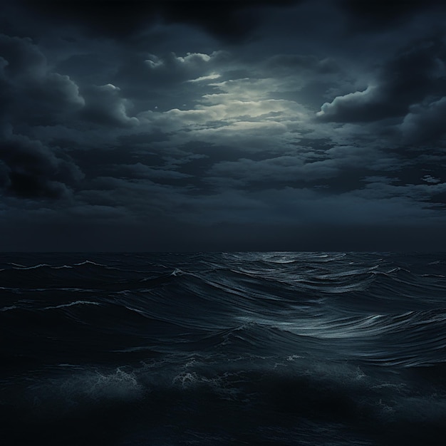 Photo dark stormy night sky over the ocean with a full moon generative ai