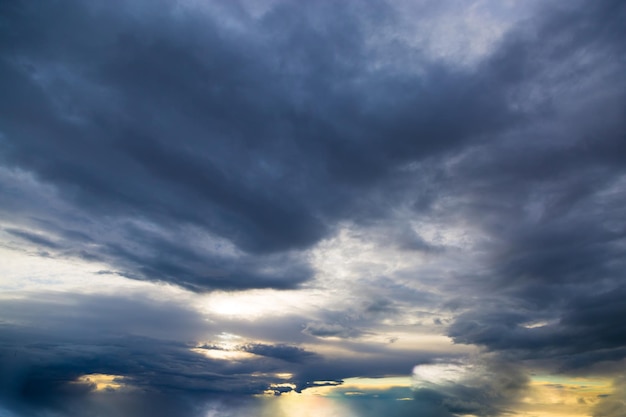 Dark stormy sky. Gloomy rainy clouds. Overcast weather