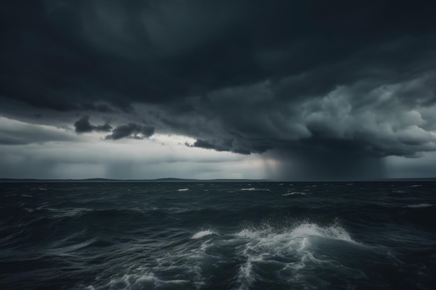 A dark stormy sky with a storm coming in.