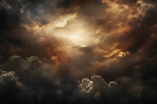 Dark stormy sky with sun rays and clouds nature abstract background