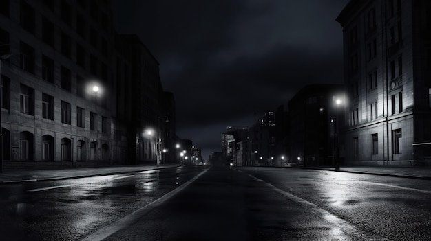 Photo a dark street with lights on and a street sign that says 