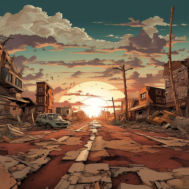 The Dark Sunset on the Broken Town Concept