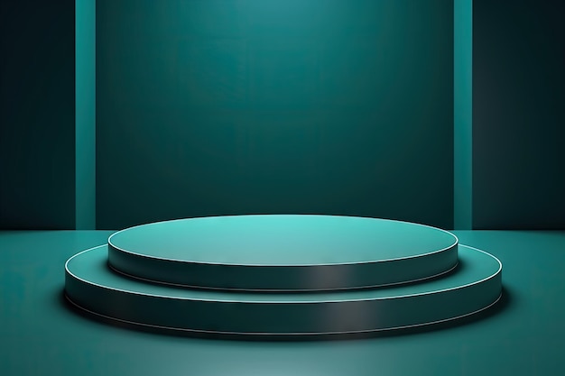 Dark teal podium showcasing trendy beauty cosmetic products promoting sales and presenting concepts