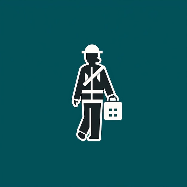 Dark Teal And White Firefighter Icon With Flammable Container