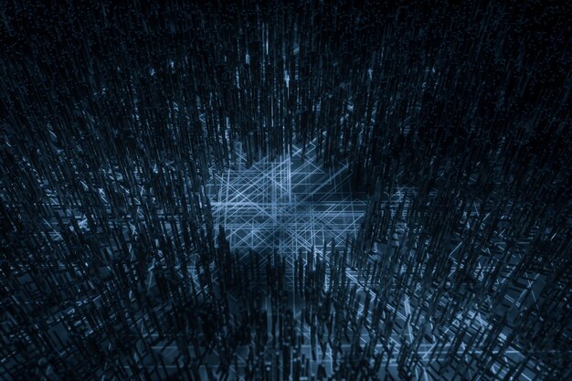 Dark technological lines background with cubes and lines 3d rendering