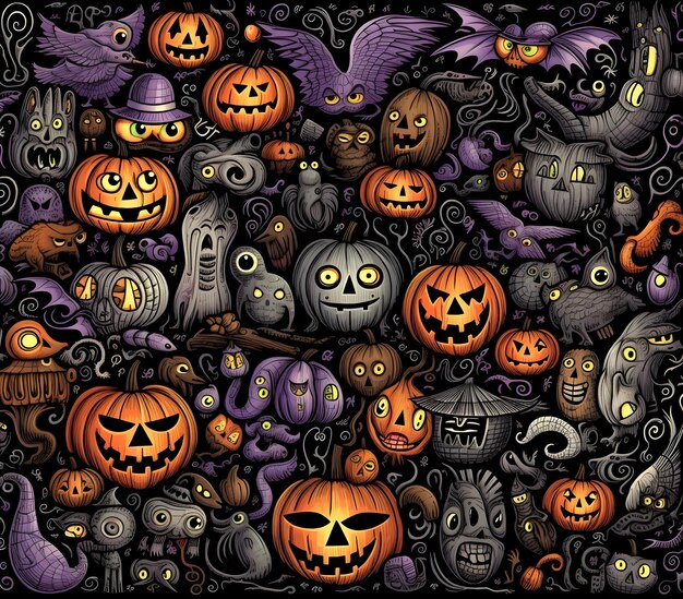 Dark Themed Halloween Doodle Art Background Ai Generated
