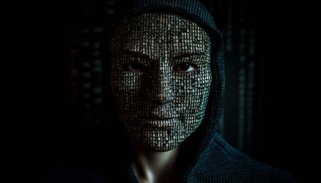 Темный вор в маскировке смотрит на камеру жуткий фон, сгенерированный искусственным интеллектом