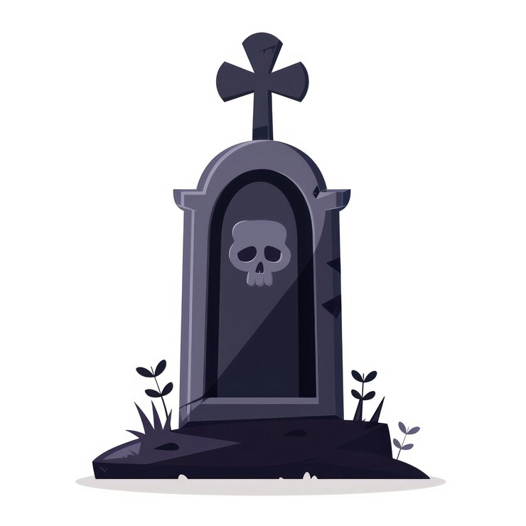 Photo dark tombstone with skull illustration