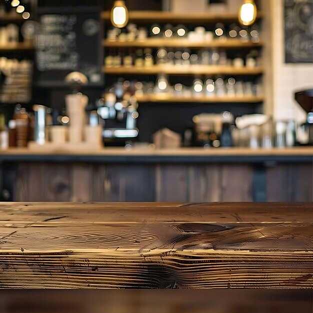 Photo dark tone walnut texture on wood table amidst cafe coffee shop ambiance