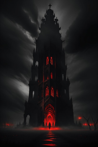 Photo dark tower with red lights