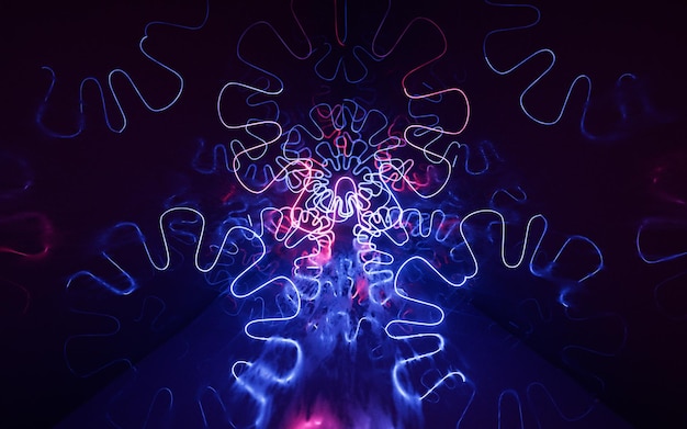 Темный туннель со светящимися неоновыми линиями 3d-рендеринга