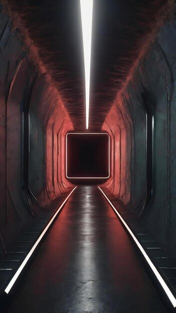 Dark tunnel with light at the end 3d rendering