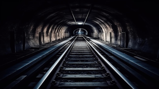 A dark tunnel with a light at the top and a light at the bottom.