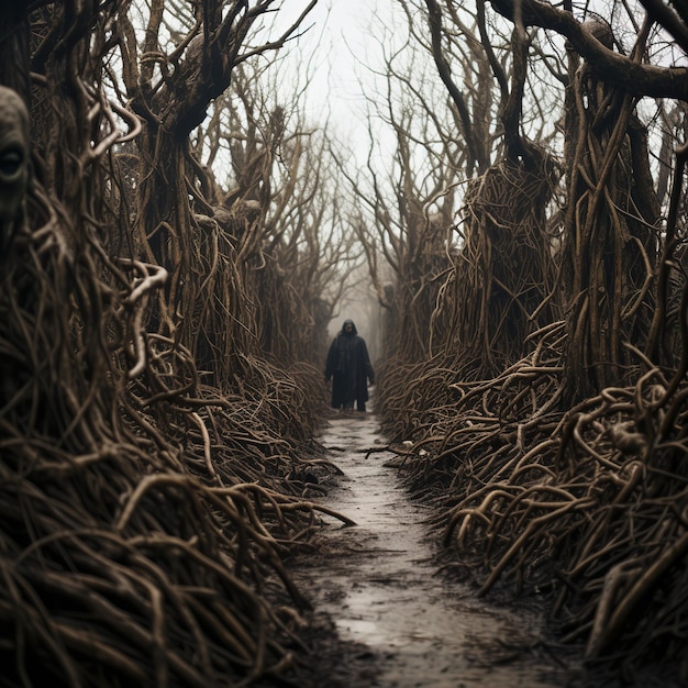 Photo a dark and twisted forest inhabited by demons and monsters