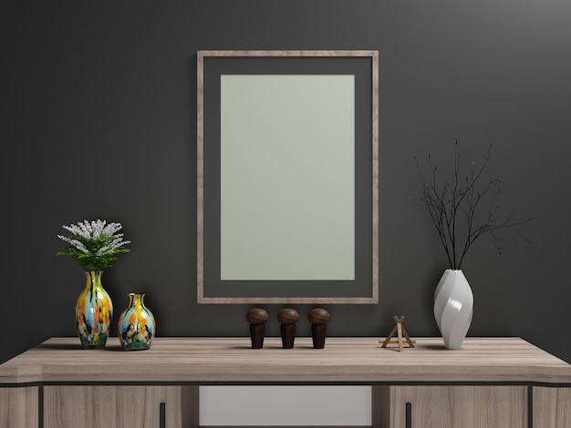 Dark wall background with a photo frame mockup