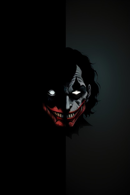 Photo a dark wall with a face painted with white and red eyes and a black background.