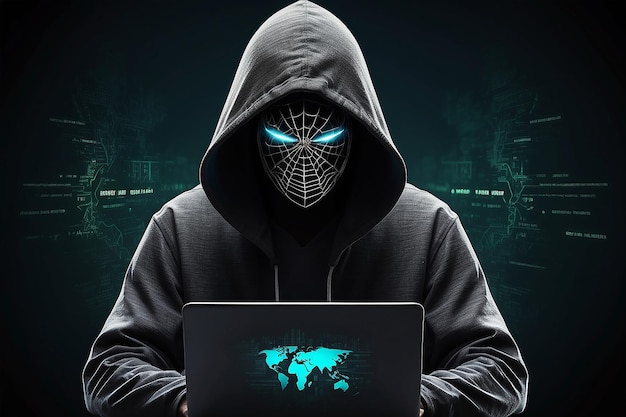 Dark Web-hooded hacker cyberoorlogconcept