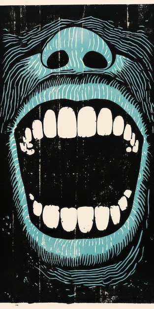 Photo dark white and turquoise gorilla mouth poster