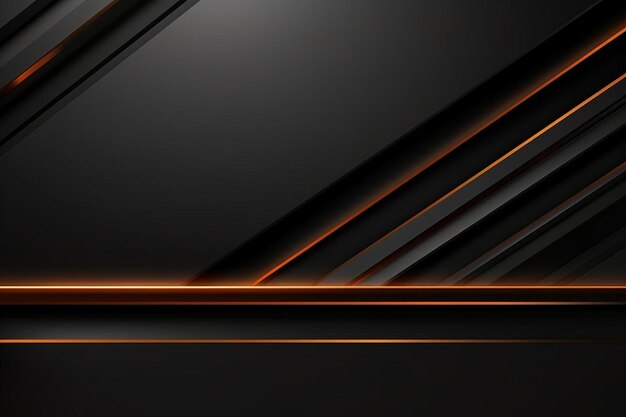 Dark wide abstract banner abstract dark grey background with orange light line on blank space dark