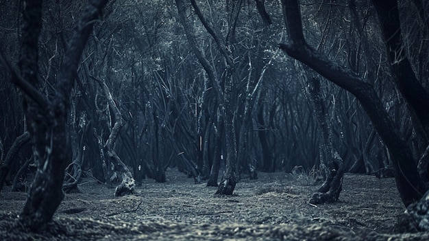 Dark wild wood background mysterious place scenery Generative Ai