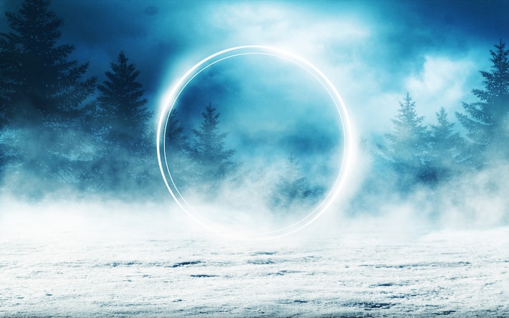 Photo dark winter forest background at night