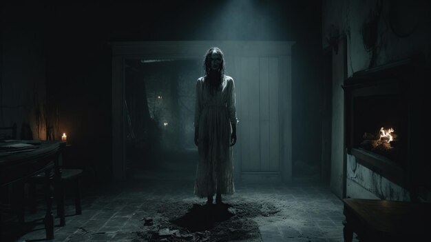 Photo the dark woman a haunting scene from an amateur horror movie