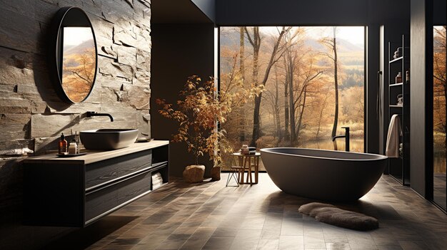 dark wood bathroom HD 8K wallpaper Stock Photographic Image