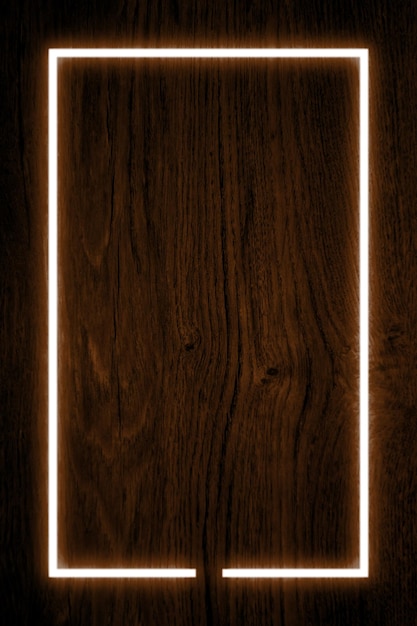 Dark wood wall background dark brown neon light and rectangle shape with vertical banner