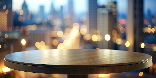 Dark wooden table top with blurred background Product display stand