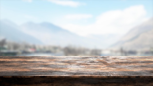 dark wooden table top with blurred background