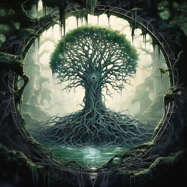 Dark World Tree and Discover a 매혹적인 걸작 Venture Book Cover Wall Art POD Epic Beauty