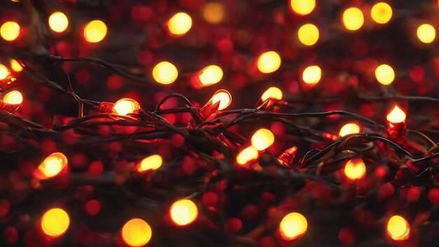 Dark yellow and red twinkling christmas lights