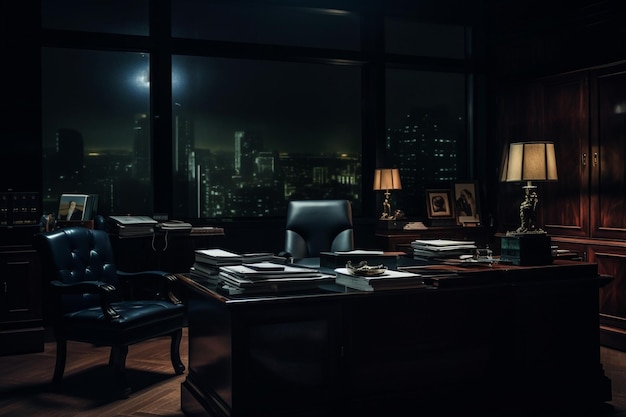 Darkened Desks Dark Office Interior photo