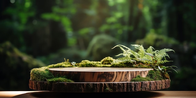 Darker wood and lusher moss enhance the podiums earthy look