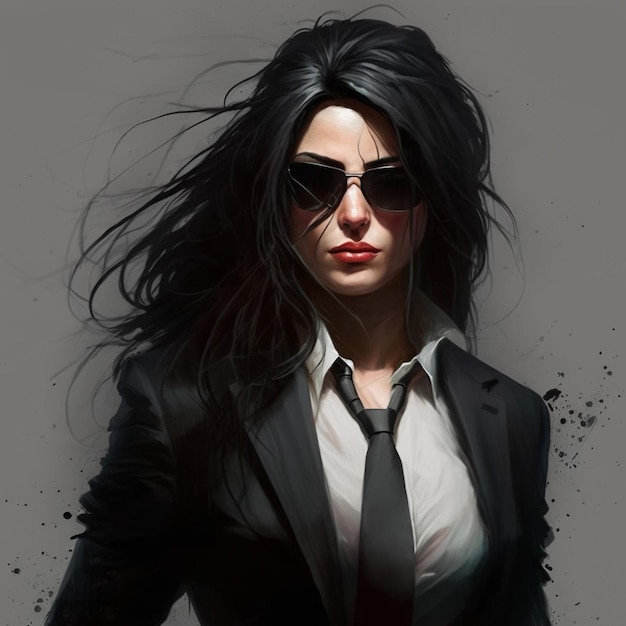 Darkhaired boss girl in sunglasses and business suit