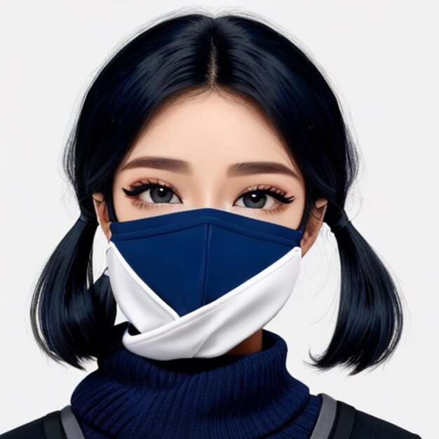 DarkHaired Girl Wearing A Coronavirus Mask And Black Turtleneck Shirt