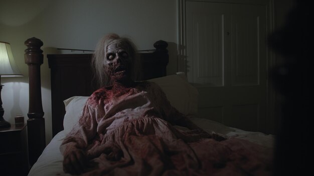 Foto darkly comedic zombie rests in bed een unieke twist op amateur horror